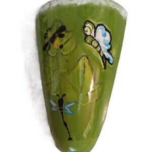 Green Wall Pocket with Dragonfly, Butterfly & Bumble Bee Design